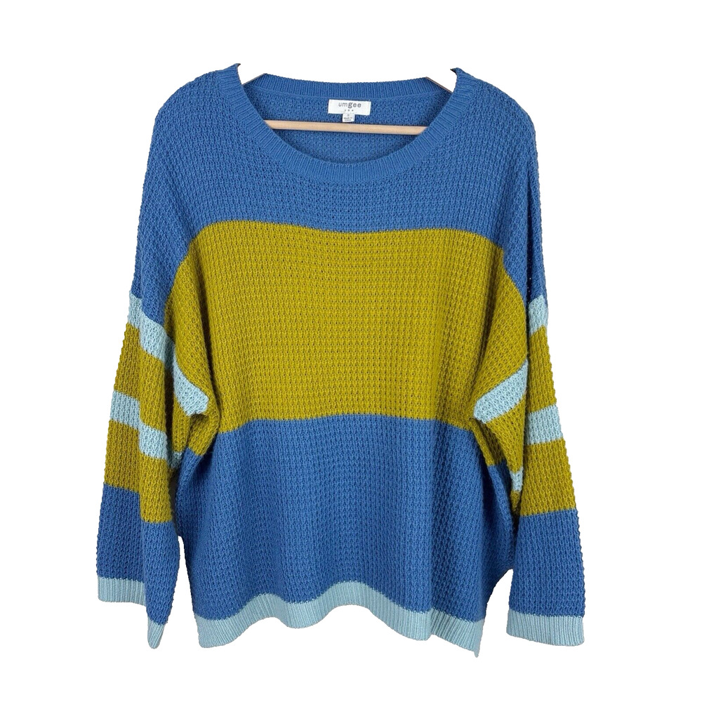 Umgee Womens Striped Multicolor Waffle Knit Top Sz S Boho Grunge Boxy Oversized